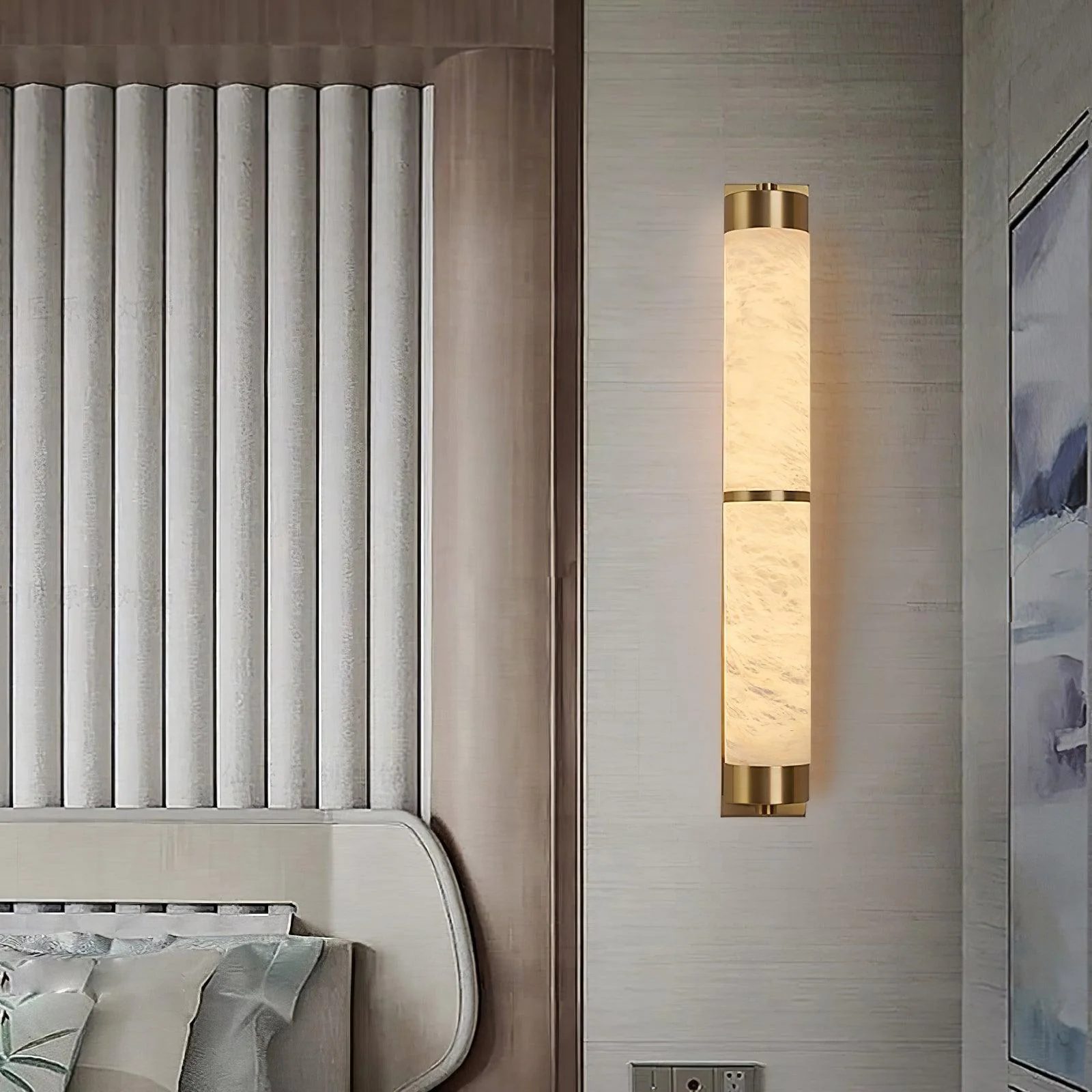 Настенный светильник Cylindra Alabaster Brass - модель B, ∅8см x 60см, черный, белый, холодный свет