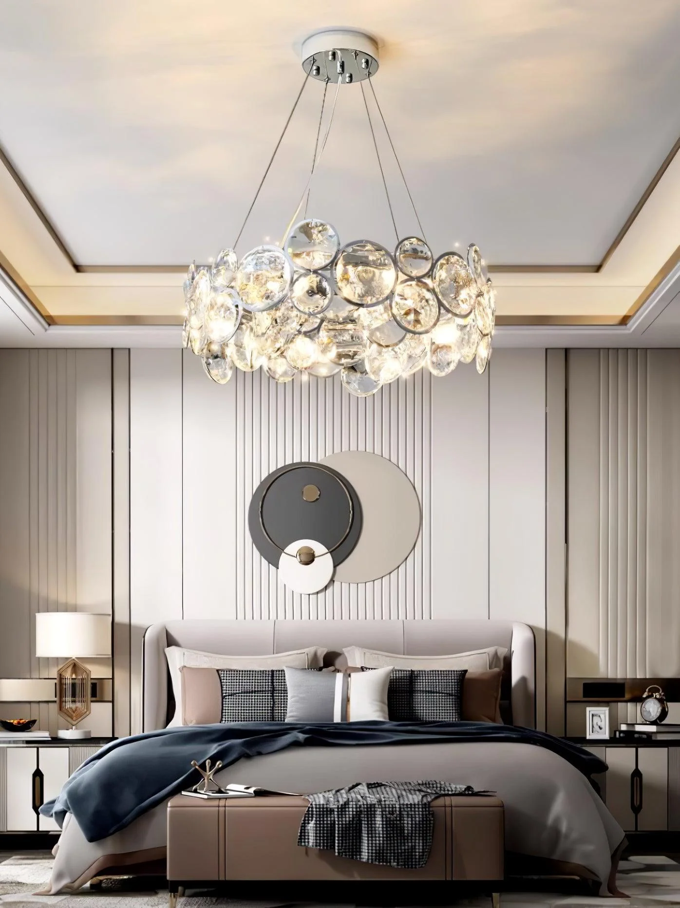 Люстра Chrome Round Crystal - ∅100см x 17см, хром, прозрачный кристалл