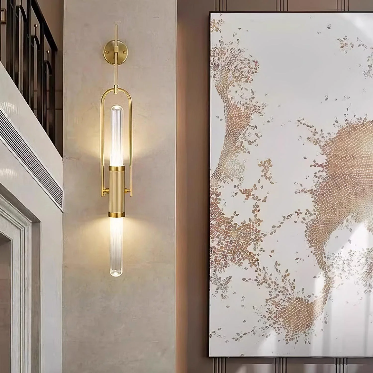 Long Arc Glass Wall Lamp - ∅ 4.7″ x H 39.4″ / Dia 12cm x H 100cm Set of 2 / Brass & Clear