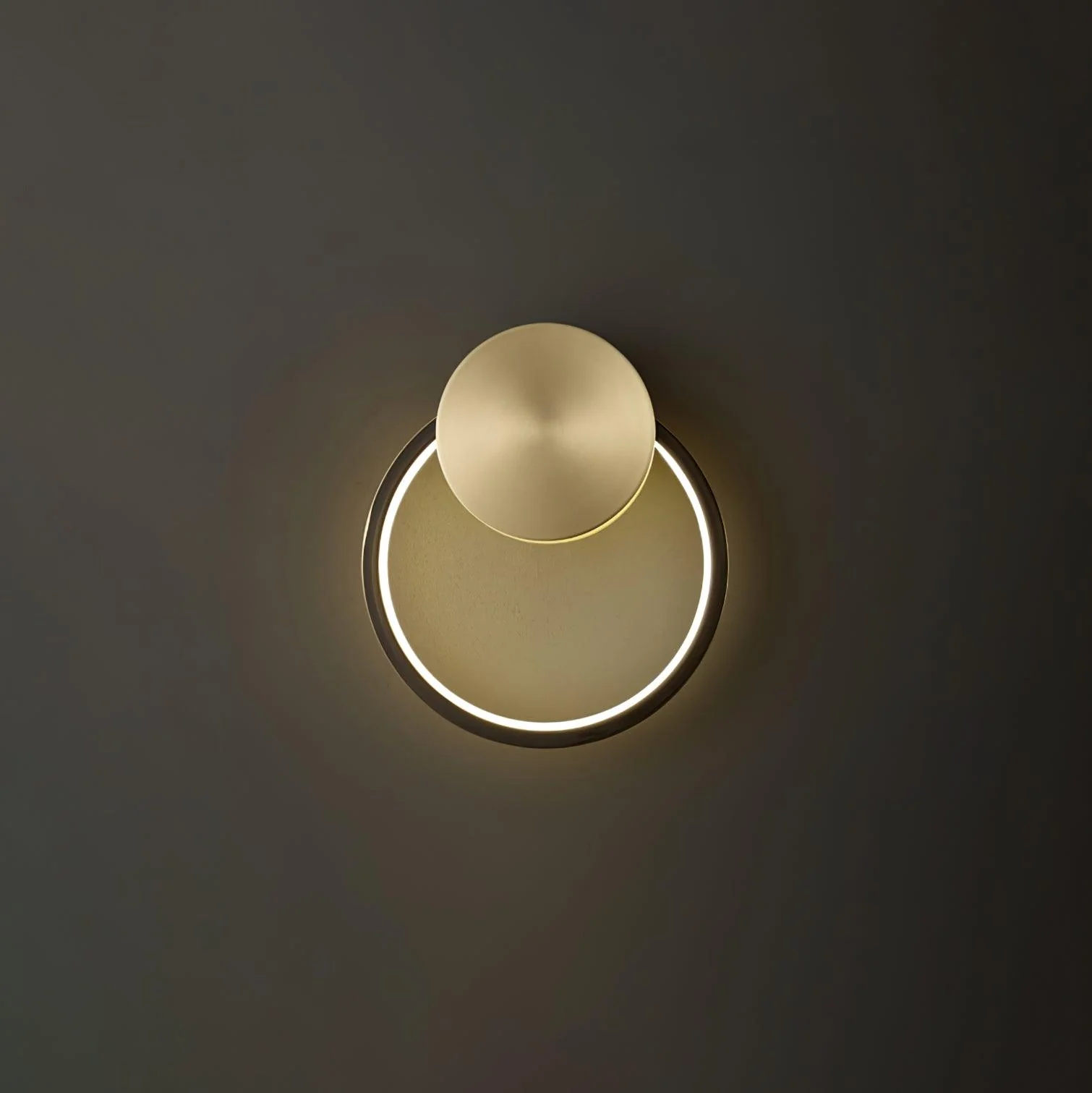 Ring Shaped LED Wall Light - Dia 20cm Set of 2 / Black & Brass / Three-Color Changing Light