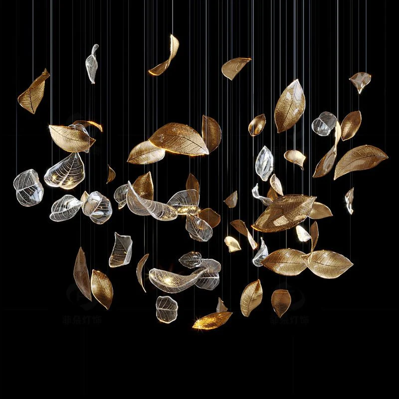 Люстра Shake Leaves - ∅120см x 200см, золотой, прозрачный, теплый свет