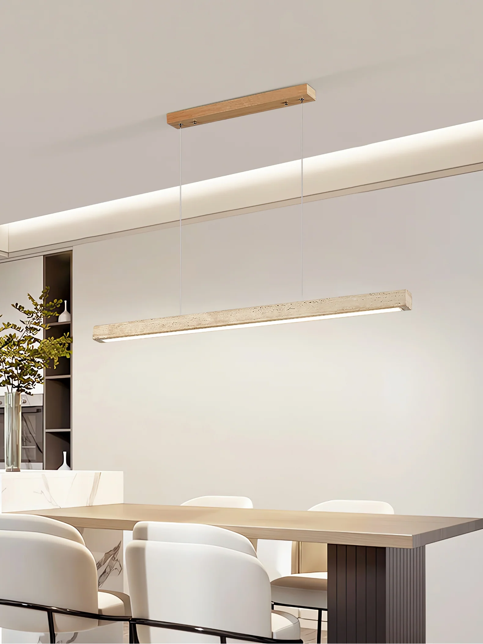 Подвесной светильник Linear Travertine - ∅150см x 5см, дерево, желтый травертин, теплый свет