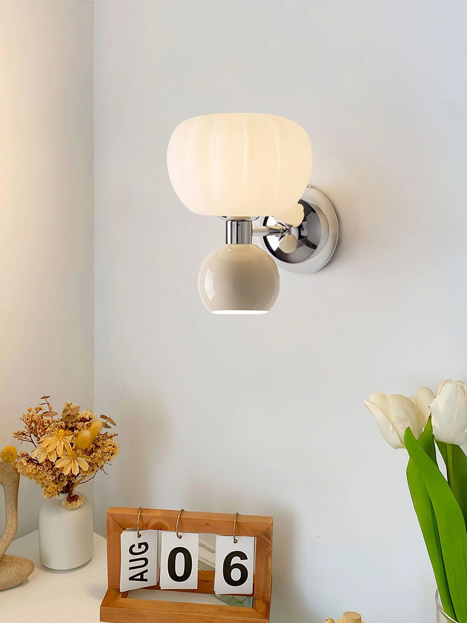 Moderno Cream Sconce - Set of 2 / Chrome & Green