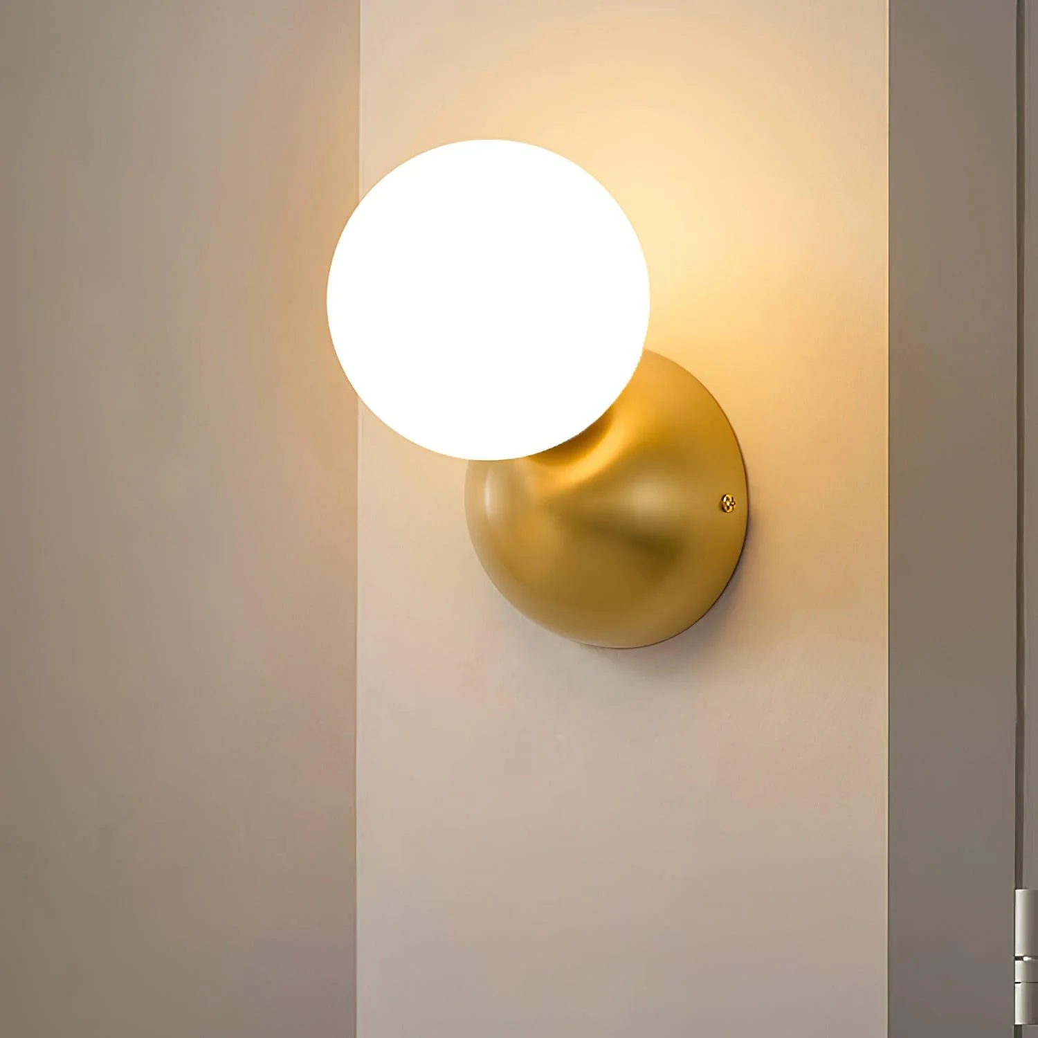 Single Globe Wall Light - Set of 2 / Brass & White