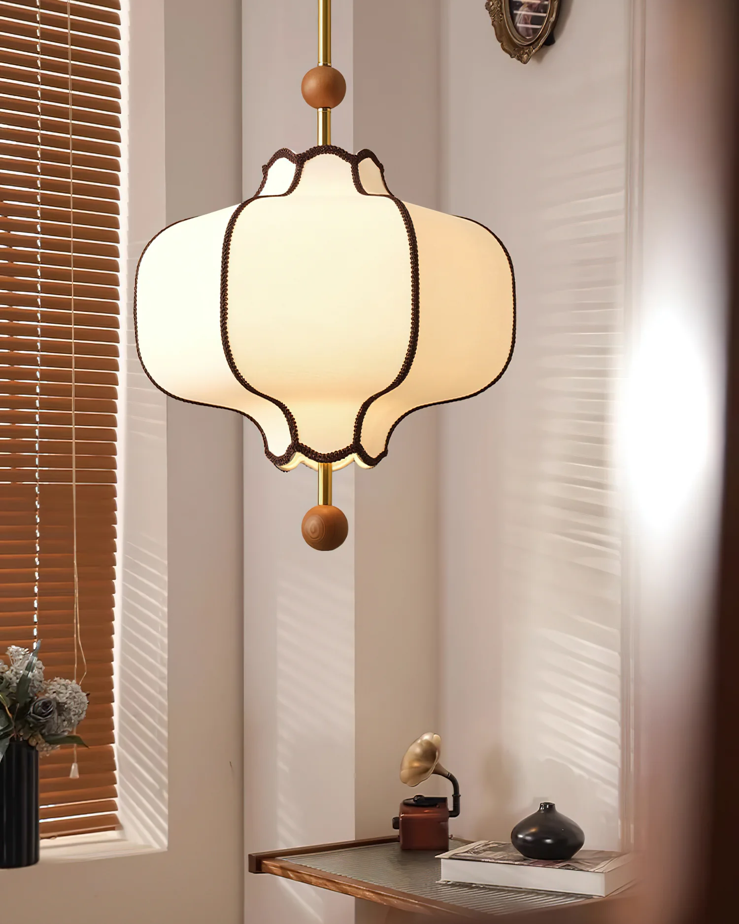 Подвесной светильник Lantern Fabric - ∅25см x 35см, золотой, белый