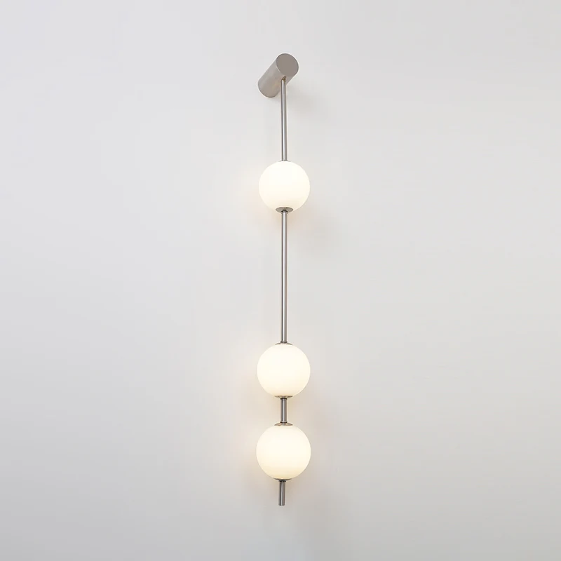 Vertical Balls Wall Lamp - 5 Lamps Set of 2 / Nickel & Glass Ball / Neutral Light