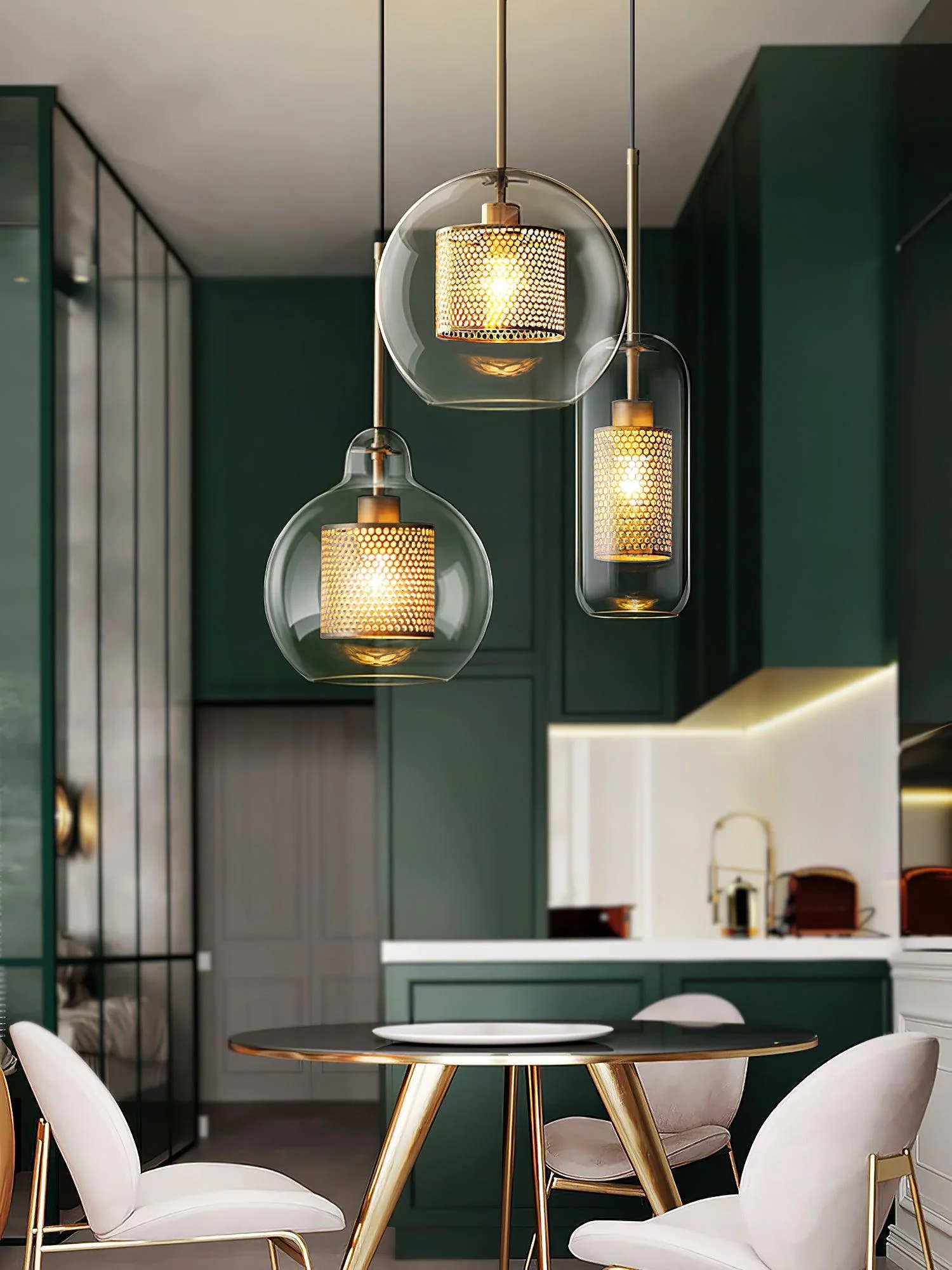 Подвесной светильник Chiswick Glass - 3 подвеса ∅40см x 150см, серебряный, прозрачный