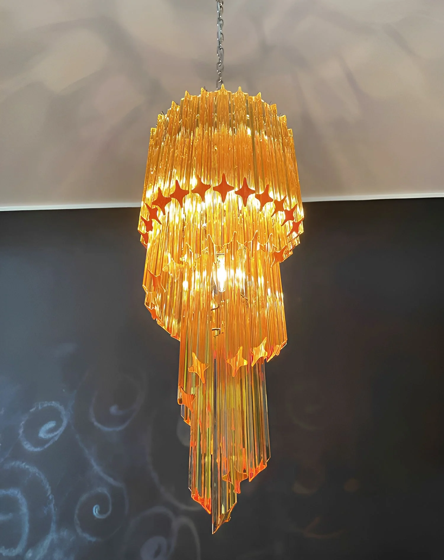 Люстра Murano Spiral Prism Glass - ∅40см x 100см, янтарь, прозрачный, никель