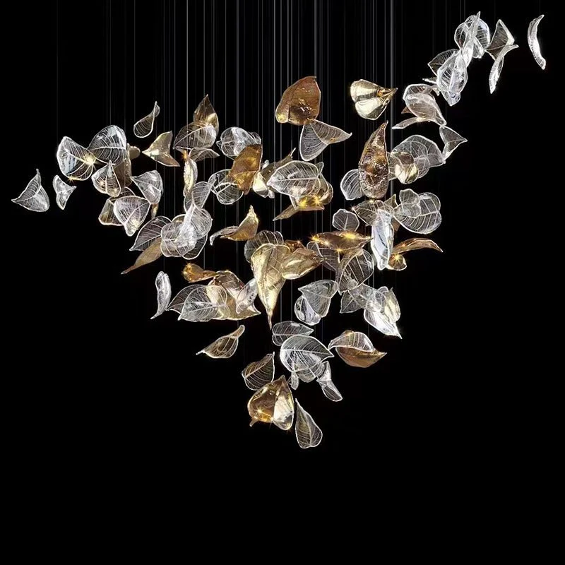 Люстра Shake Leaves - ∅120см x 200см, золотой, прозрачный, теплый свет