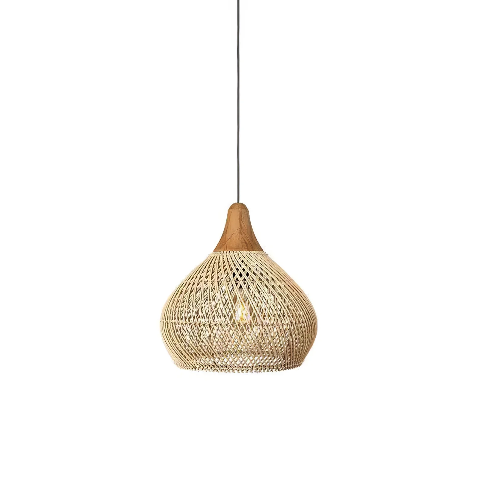 Подвесной светильник Braided Rattan - модель B, ∅50см x 25см, натуральное дерево, натуральный ротанг