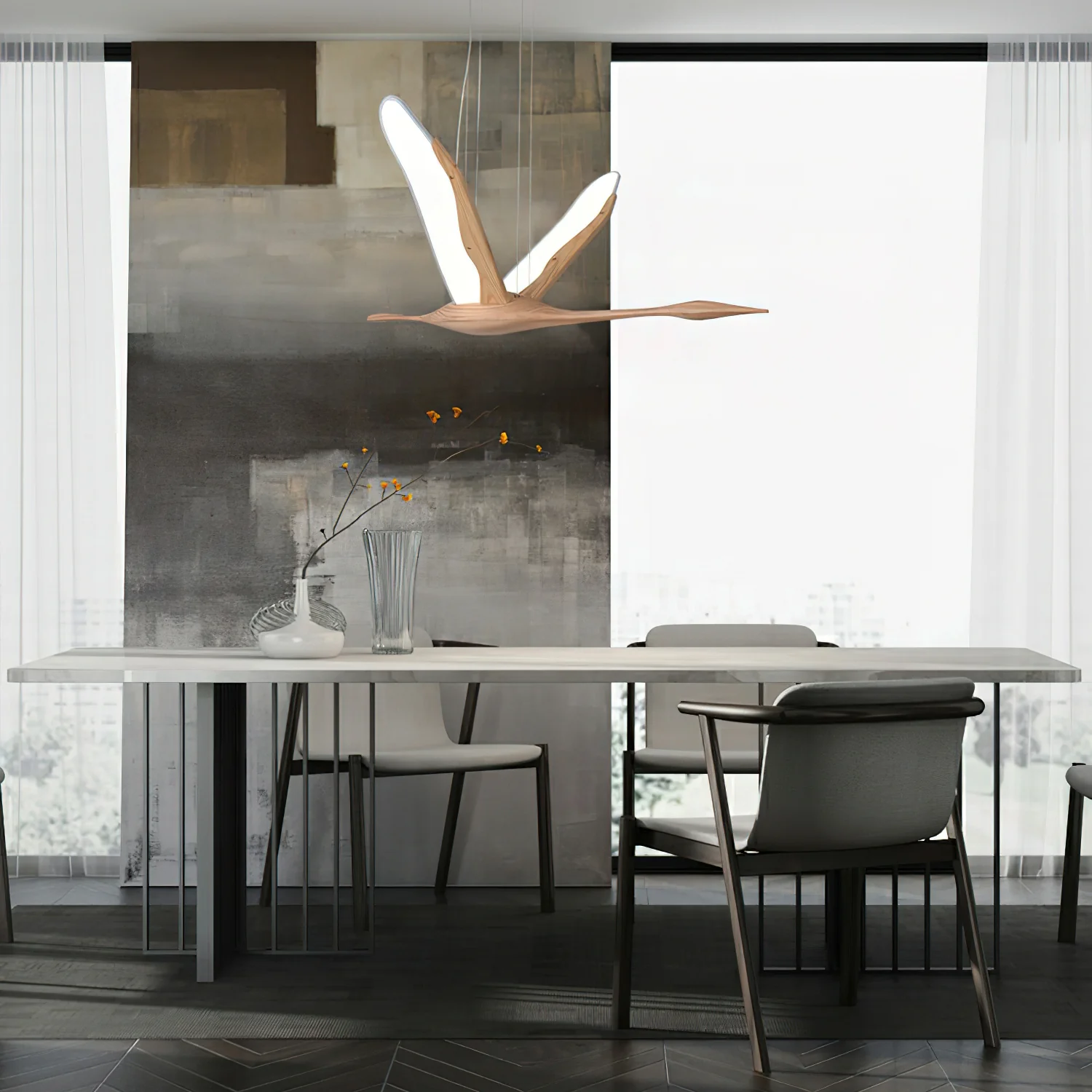 Подвесной светильник Solitude Crane - 118см x 97см x 52см, дерево, теплый свет