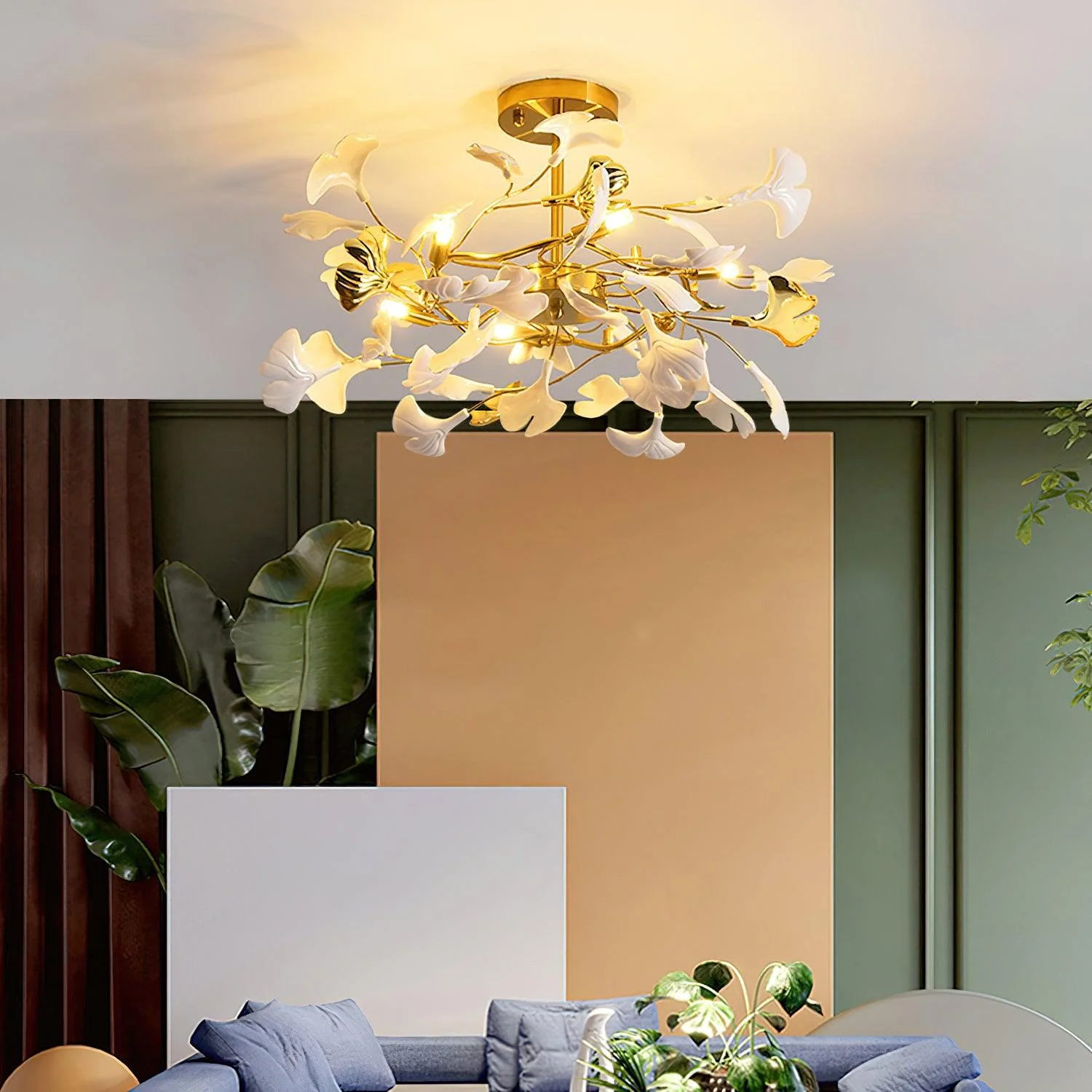 Люстра Gingko L - ∅80см x 30см, золотой, белый