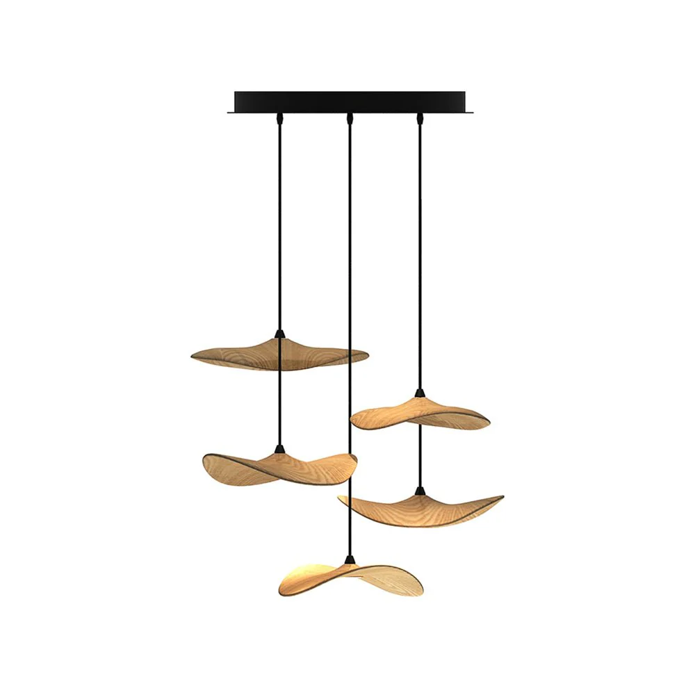 Люстра Empty Leaf - 3 подвеса ∅48см x 35см, орех, теплый свет