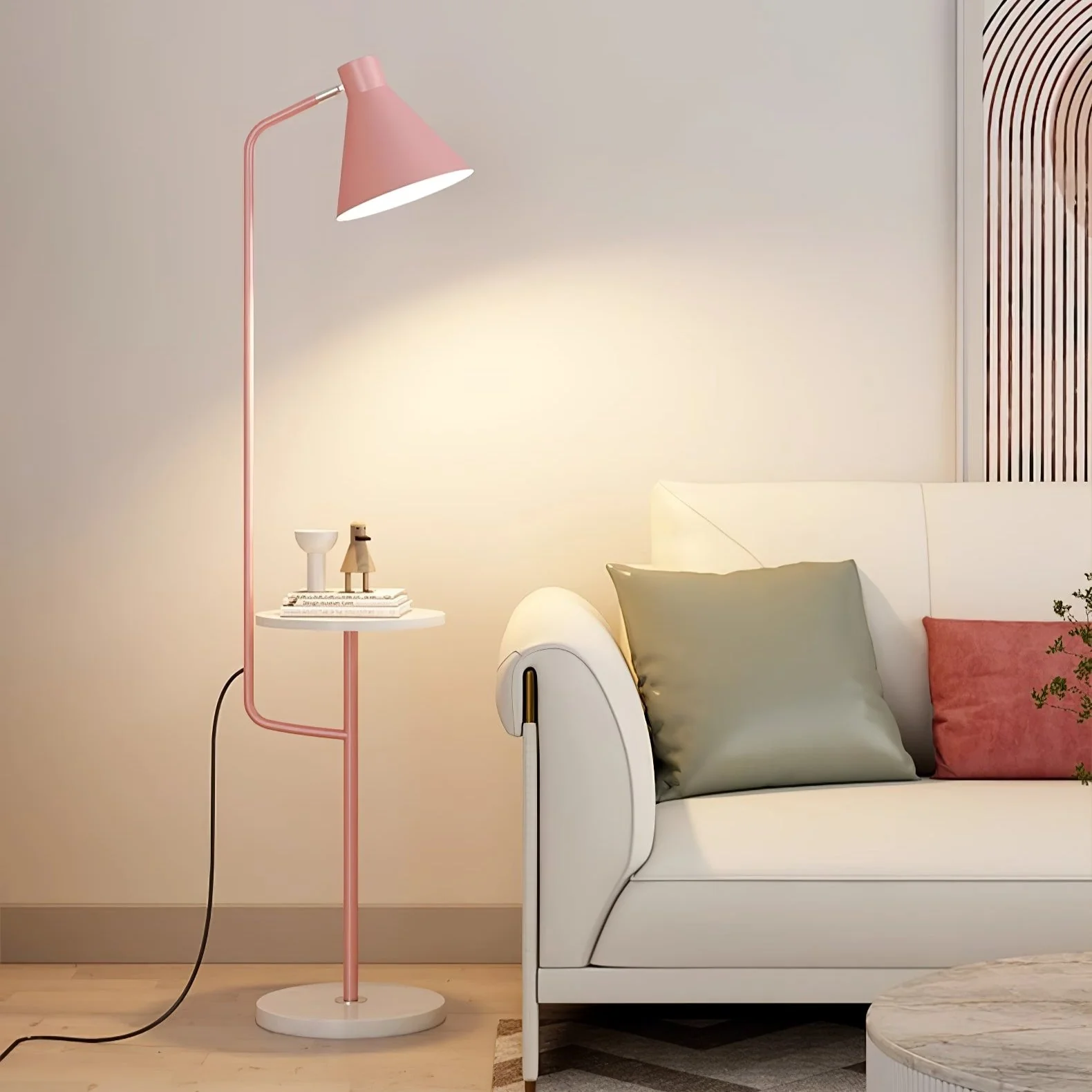 Macaroon Floor Lamp - Model B Marble table: W 11″ x H 59.1″ / Pink / UK plug