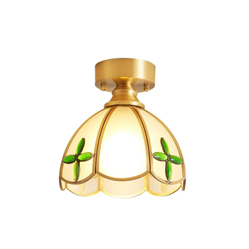 Потолочный светильник Tiffany Floral - модель B, ∅20см x 25см, золотой, матовое стекло