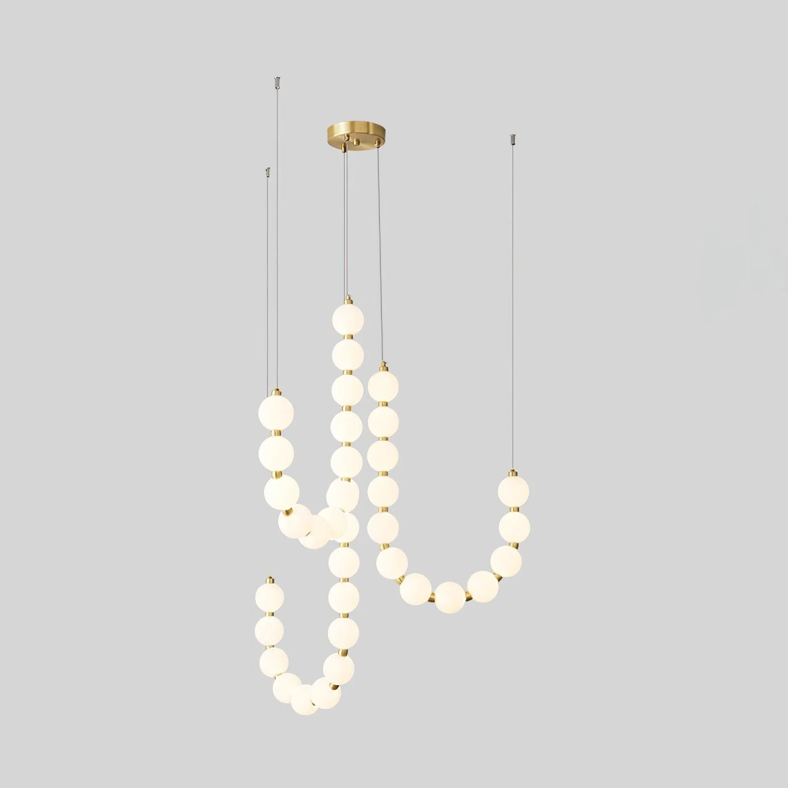 Люстра Glass Pearl Necklace - ∅56см x 90см, латунь, белый, холодный свет