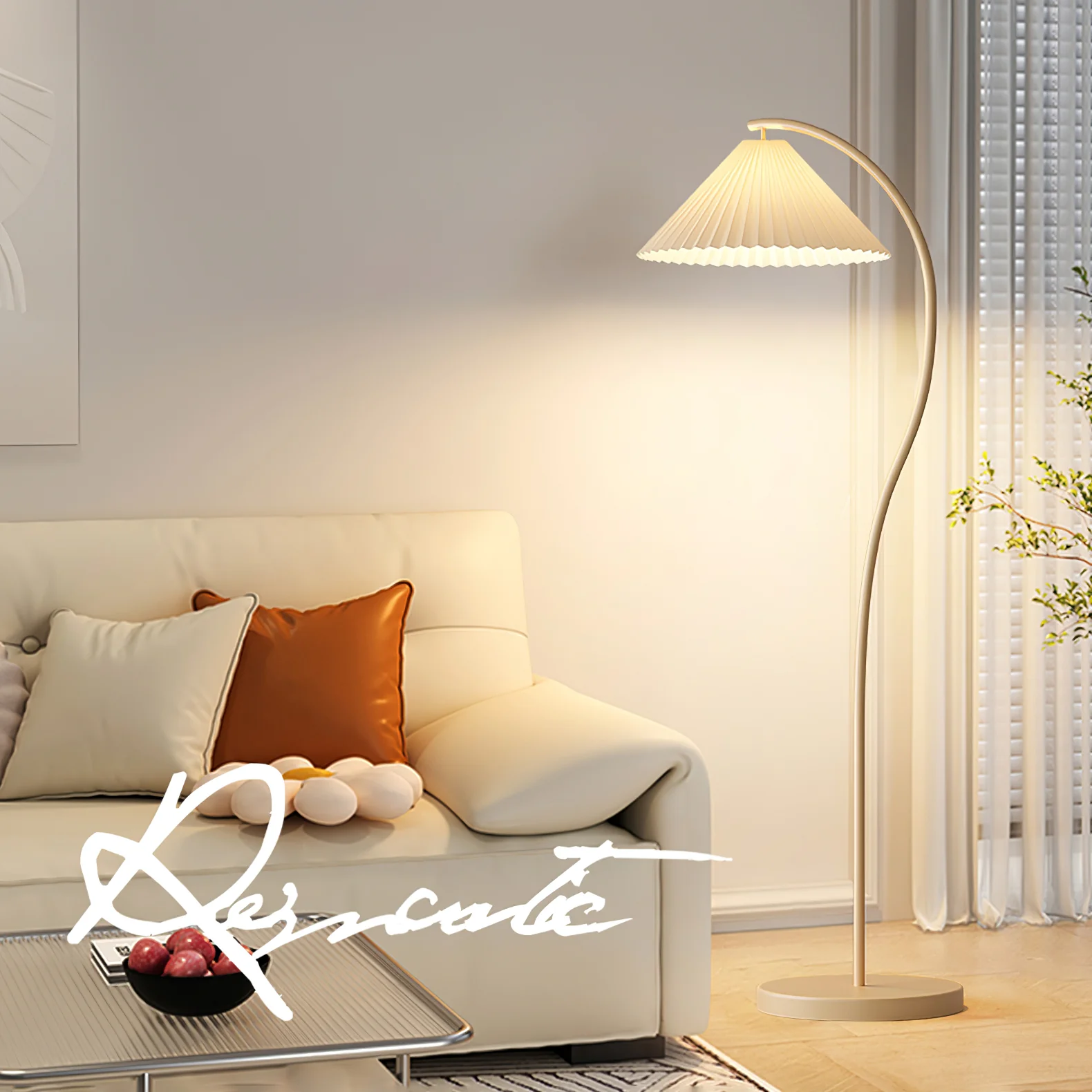 Crescini Pleated Floor Lamp - ∅ 11.8″ x H 59.8″/ Dia 30cm x H 152cm / Green & Light yellow / US plug