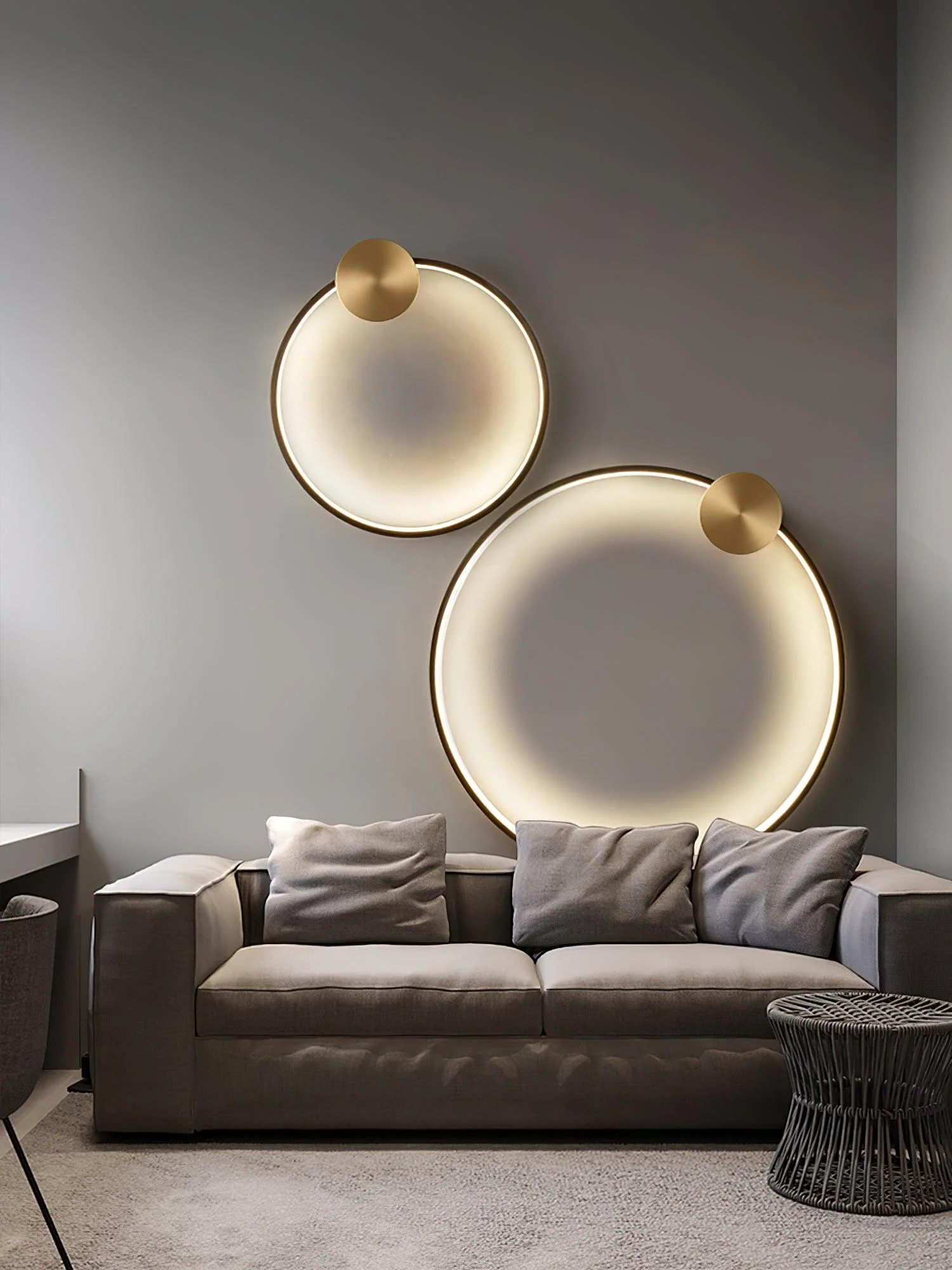 Ring Shaped LED Wall Light - Dia 20cm Set of 2 / Black & Brass / Three-Color Changing Light