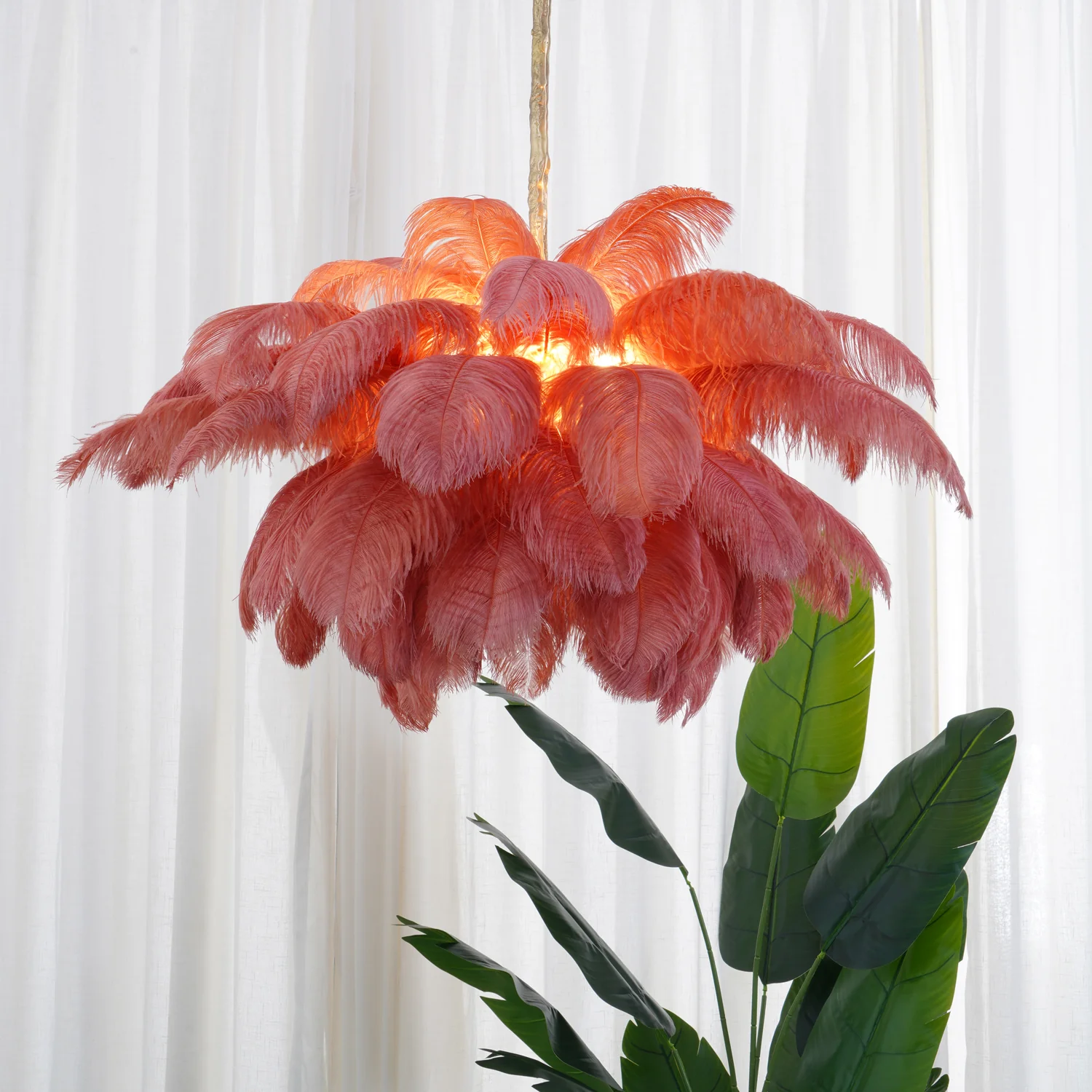 Люстра Ostrich Feather - ∅110см x 90см, серебро, белый