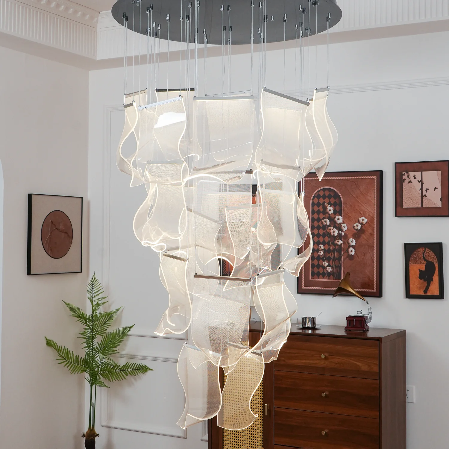 Люстра Acrylic LED - 3 подвеса, ∅35см х 150см, золотой