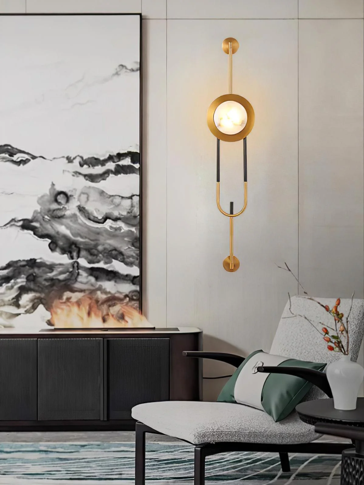 Настенный светильник Circular Marble - ∅20см x 85см, золотой, белый, теплый свет
