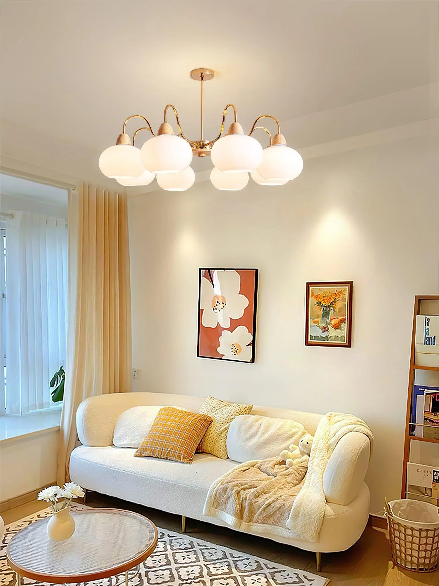 Люстра Glass Persimmon - 5 плафонов ∅66см x 34см, золотой, белое стекло