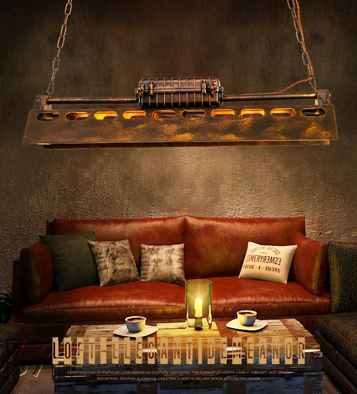 Люстра Industrial Steampunk - 96см x 19см x 23см, ржавчина
