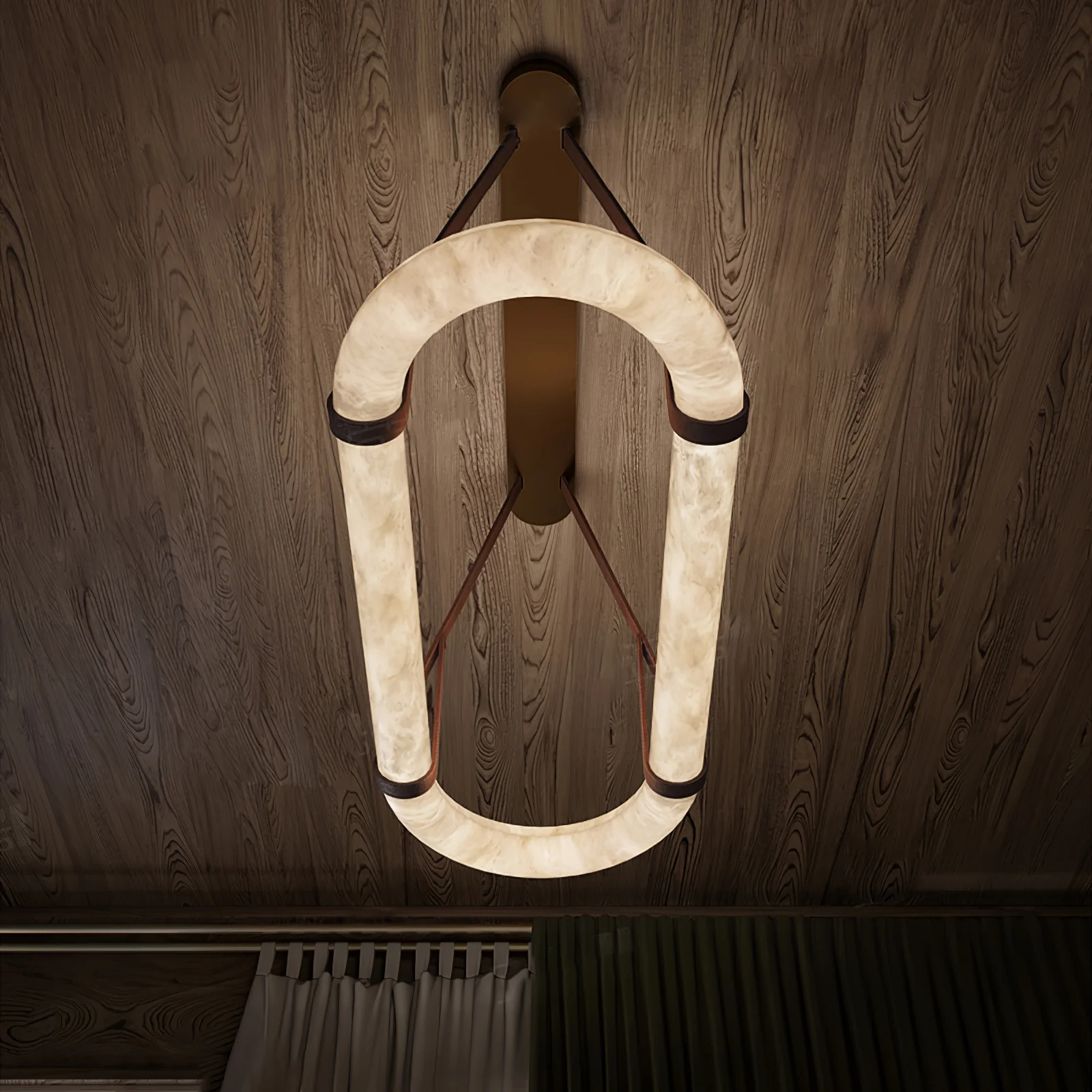 Люстра Circle Alabaster - 100см x 25см x 8см, темно-коричневый, белый алебастр, теплый свет