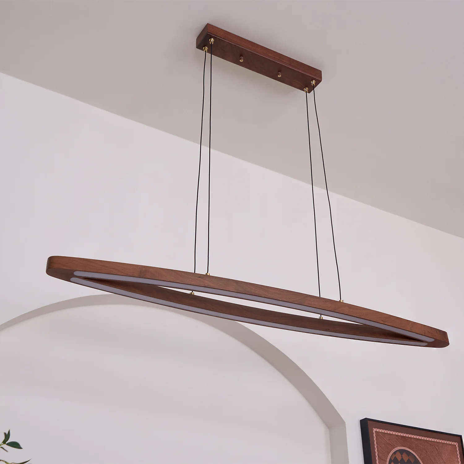 Подвесной светильник Walnut Arc Linear - 90см x 15см x 150см, орех, теплый свет