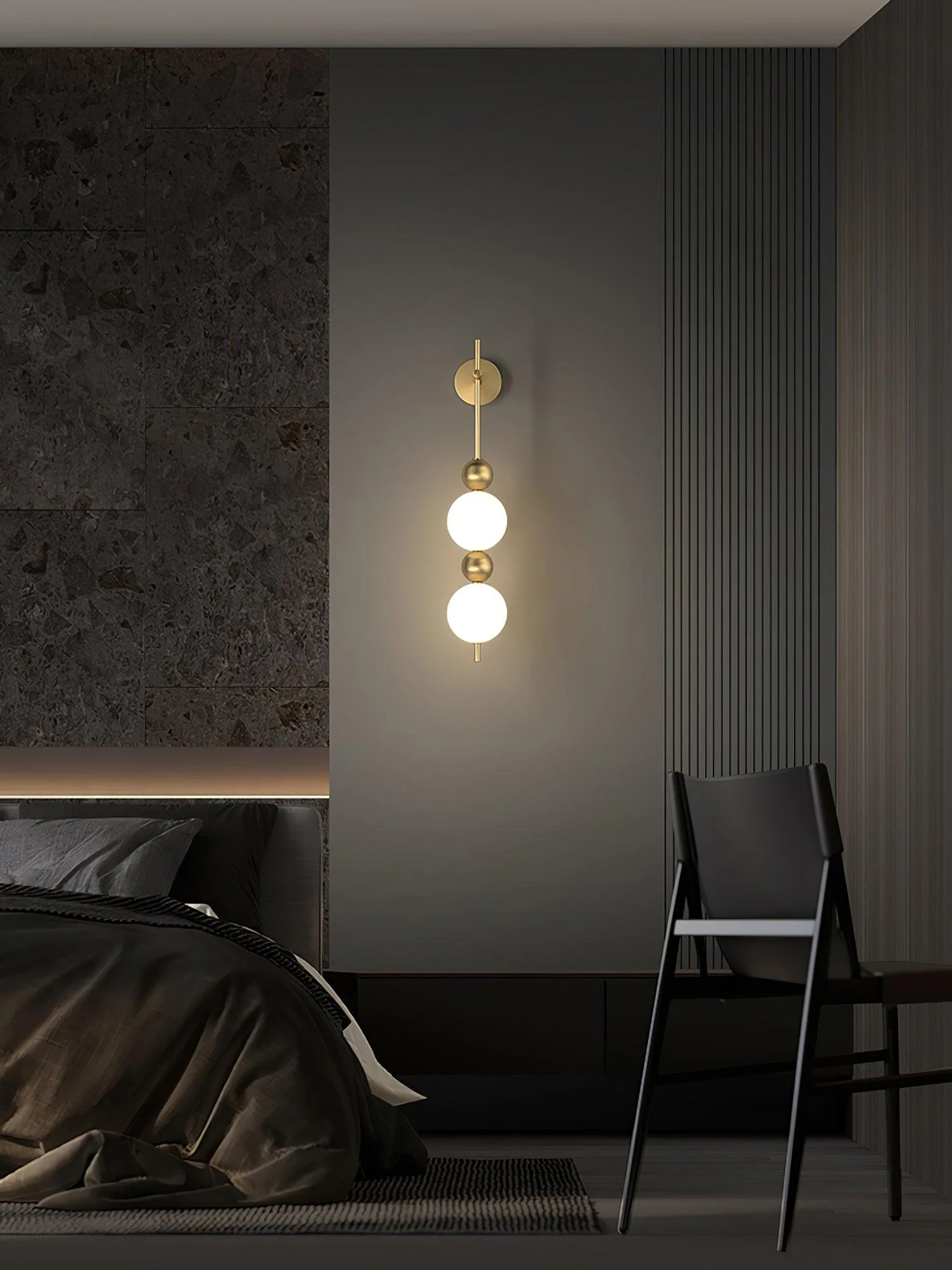 Candied Haws String Wall Lamp - ∅ 10.2″ x H 32.3″ / ∅ 15cm x H 82cm Set of 2 / Gold & White / Warm Light
