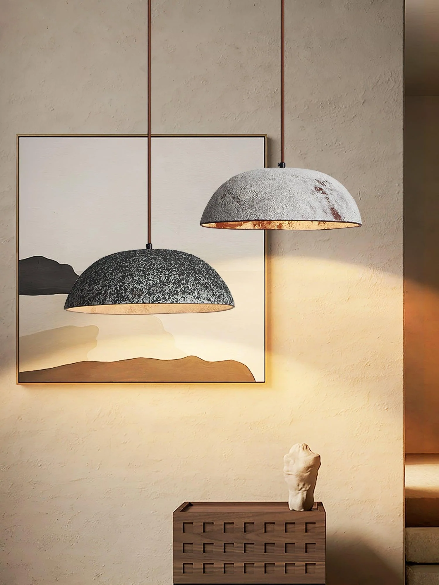 Подвесной светильник Half Dome Vintage Ceramic - ∅31см x 28см, черная керамика, темное дерево