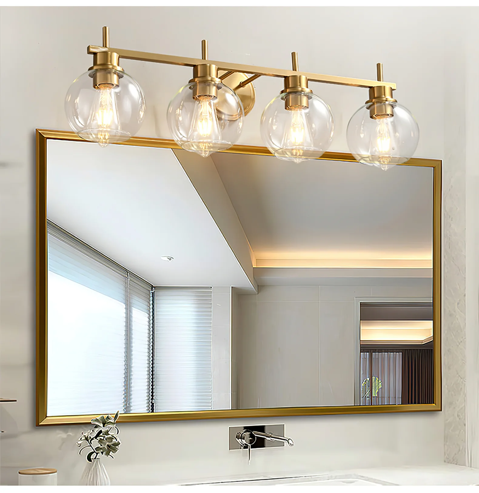 Настенный светильник Paloma Bubble Vanity - 4 источника света ∅75см x 20см, золотой, прозрачный