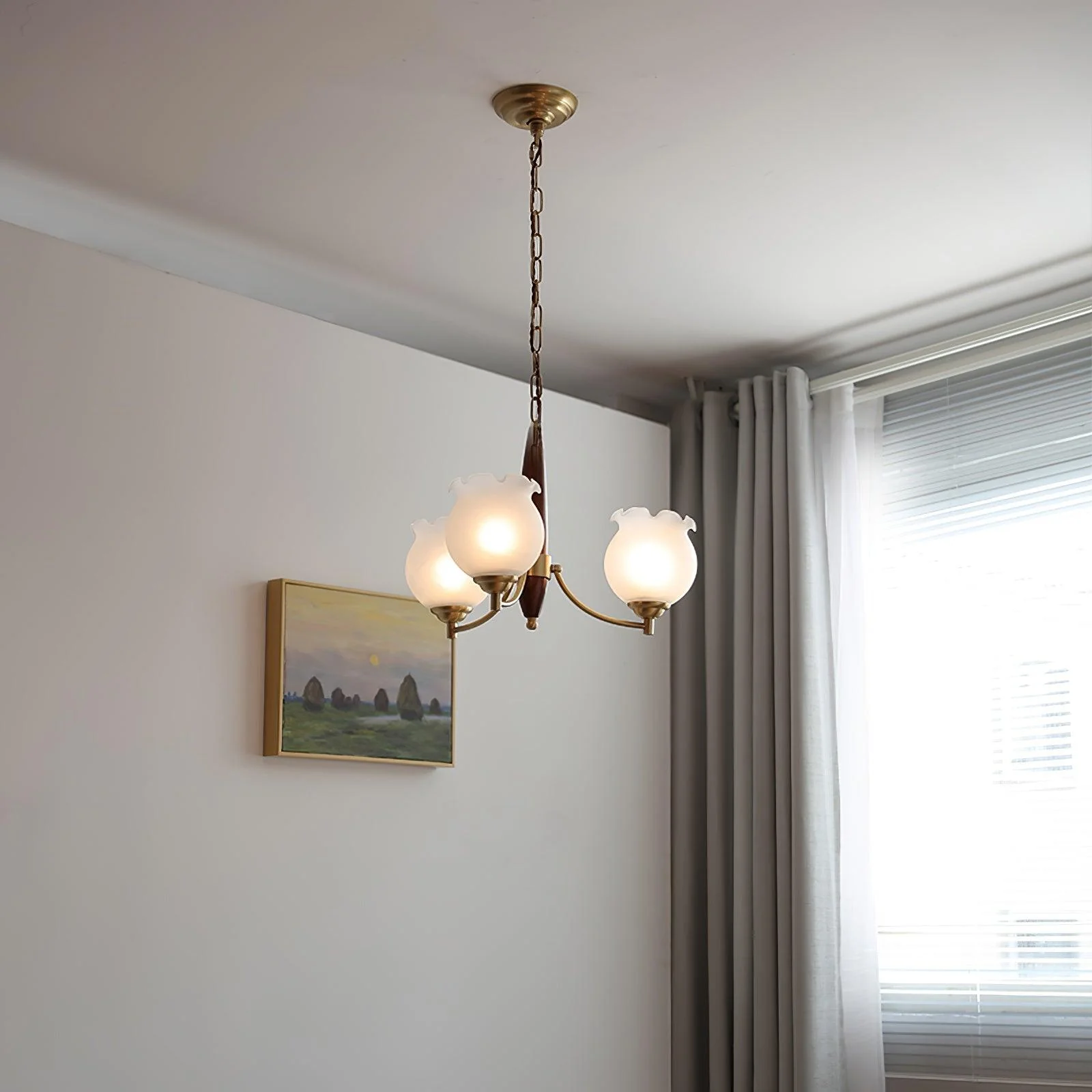 Люстра Tulips Glass Wood - 3 плафона ∅50см x 38см, латунь, дерево, белый