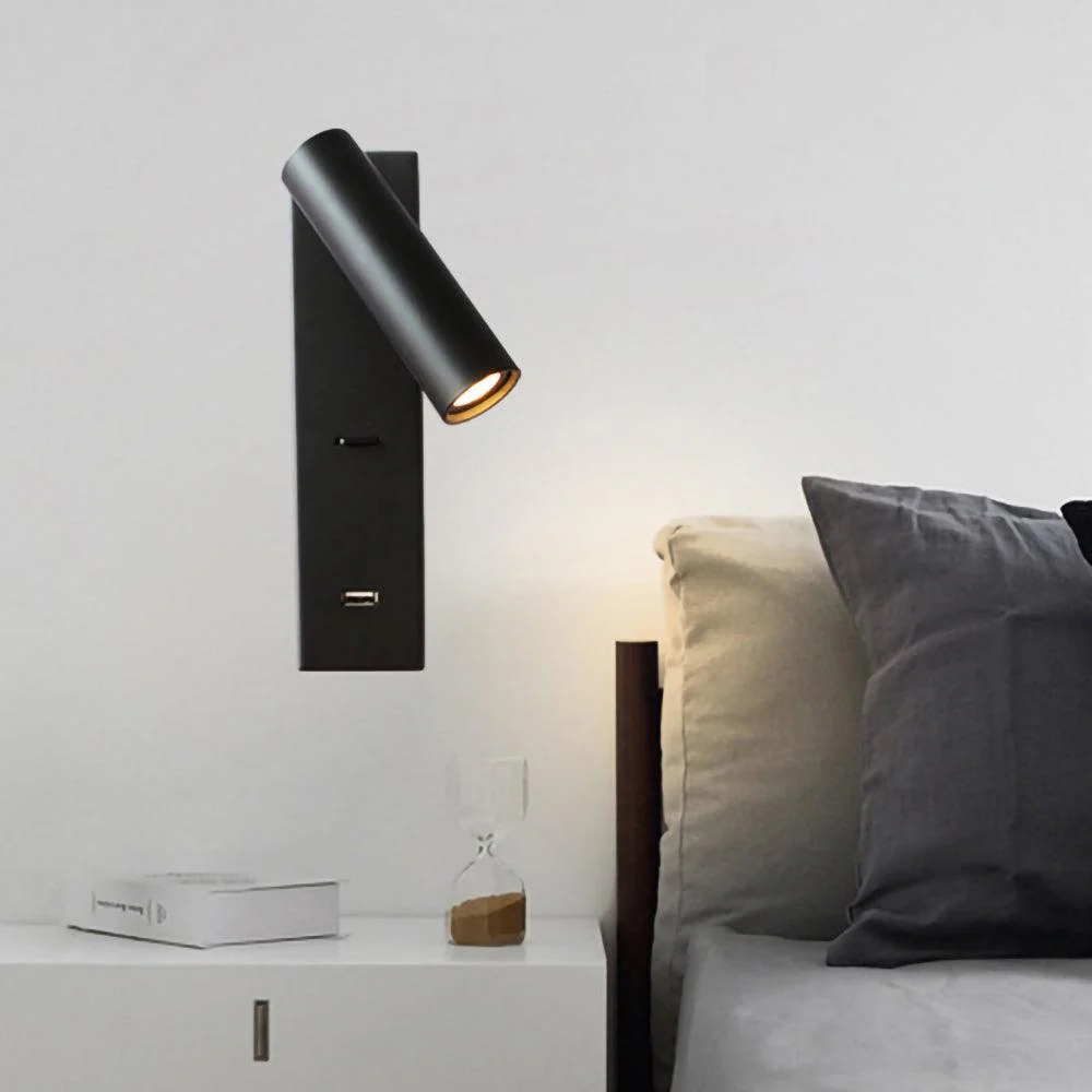 Настенный светильник Black Bedside USB - ∅8см x 18см, черный