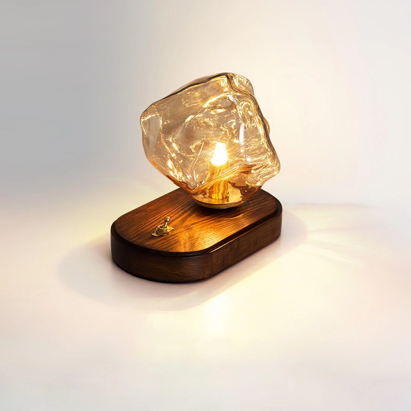 Настольный светильник Ice Stone Glass - 20см x 12см x 15см, янтарь, дерево