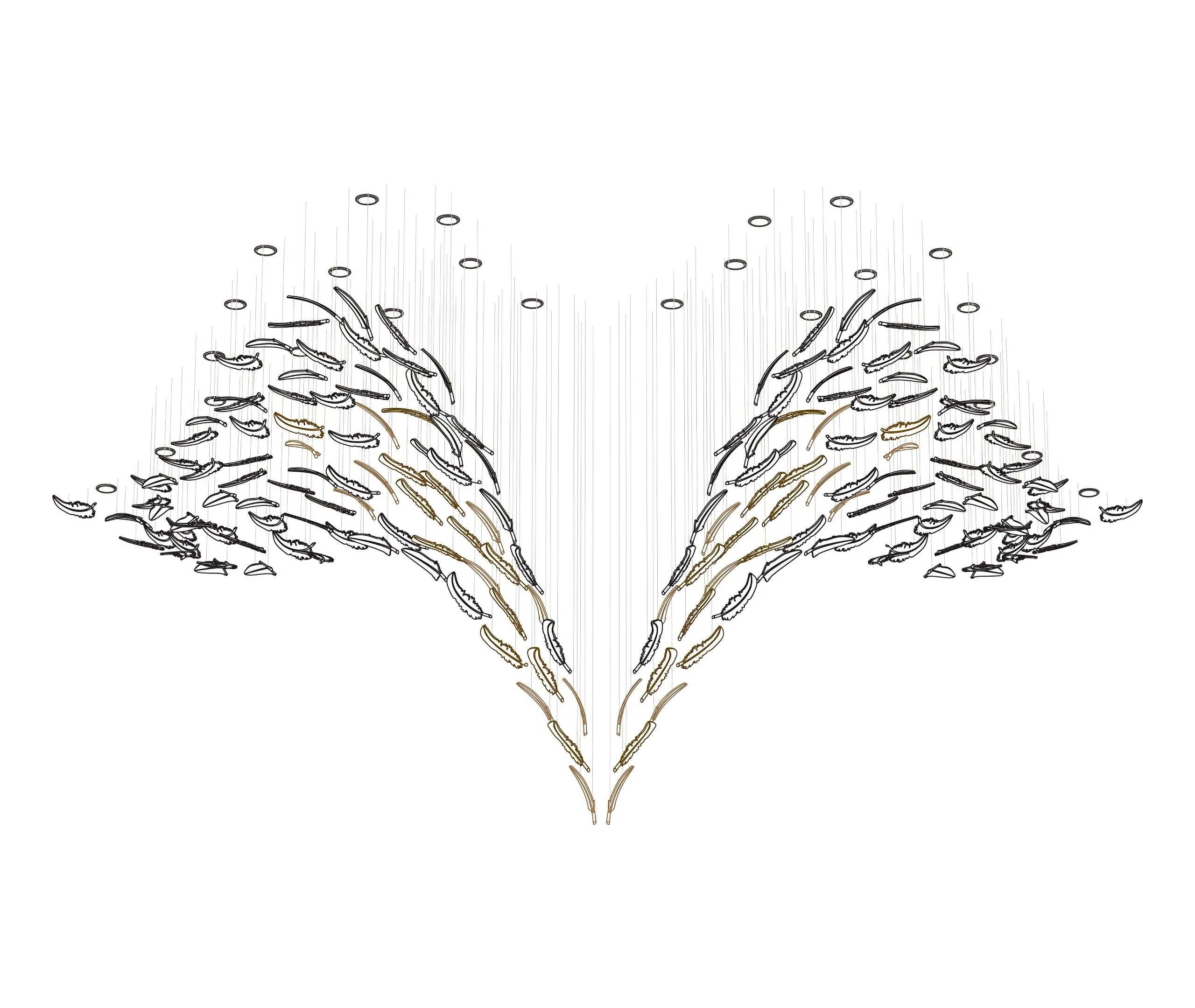 Люстра Glass Feathers Flying - ∅80см x 200см, хром, прозрачно-золотое стекло