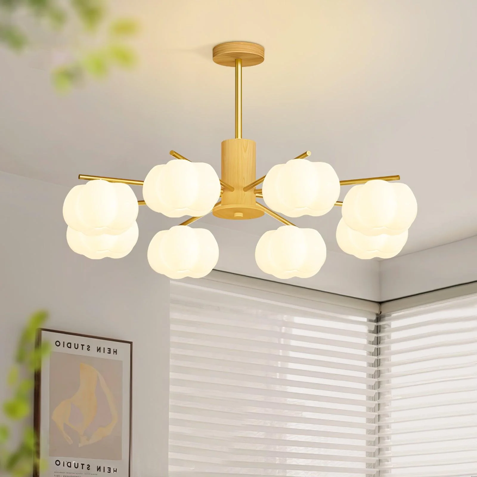 Люстра Wooden Cotton Balls - 5 плафонов ∅66см x 53см, дерево, золотой, белый