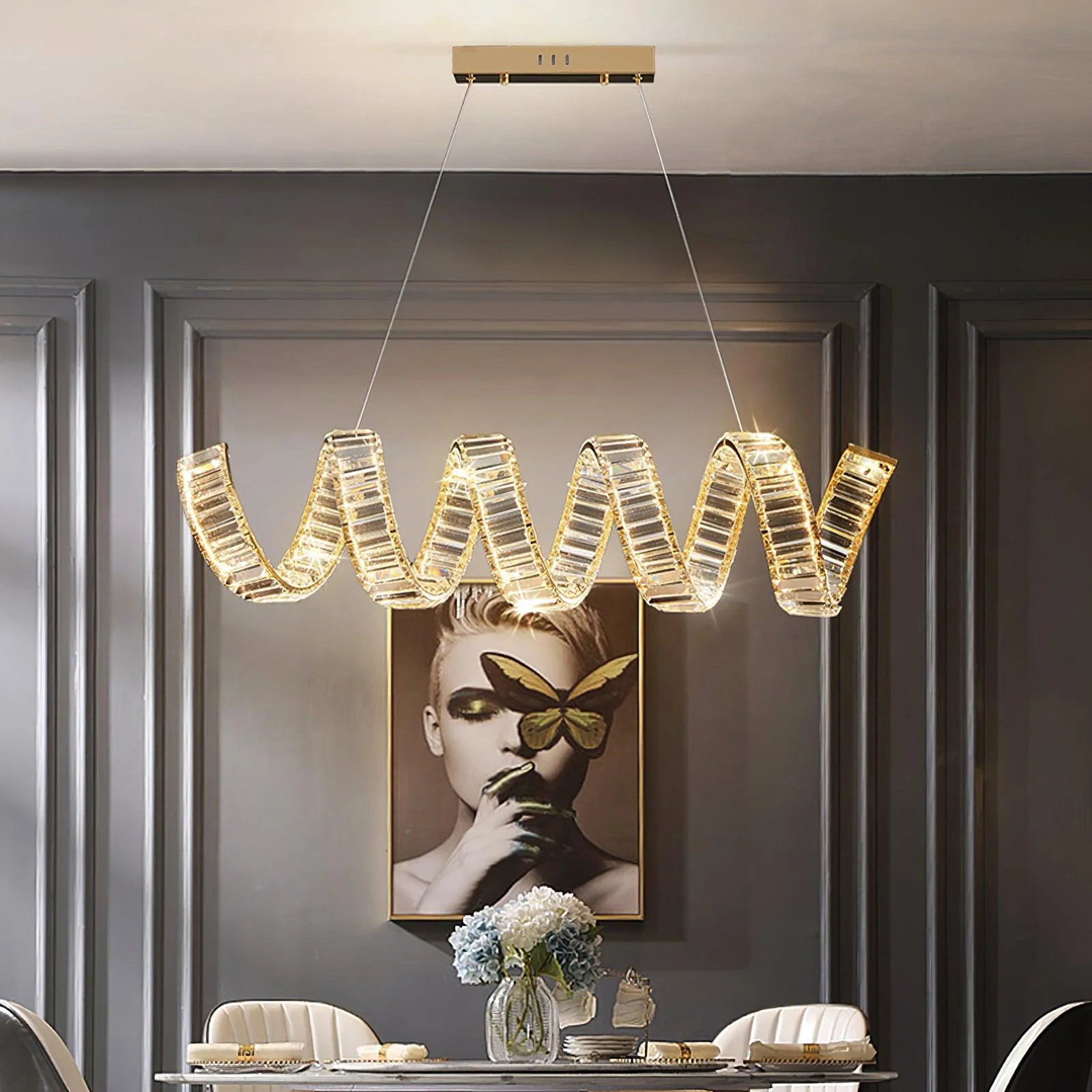 Люстра Curved LED - двойной ∅150см x 150см, золотой, прозрачный, двухцветный/многоцветный светодиод