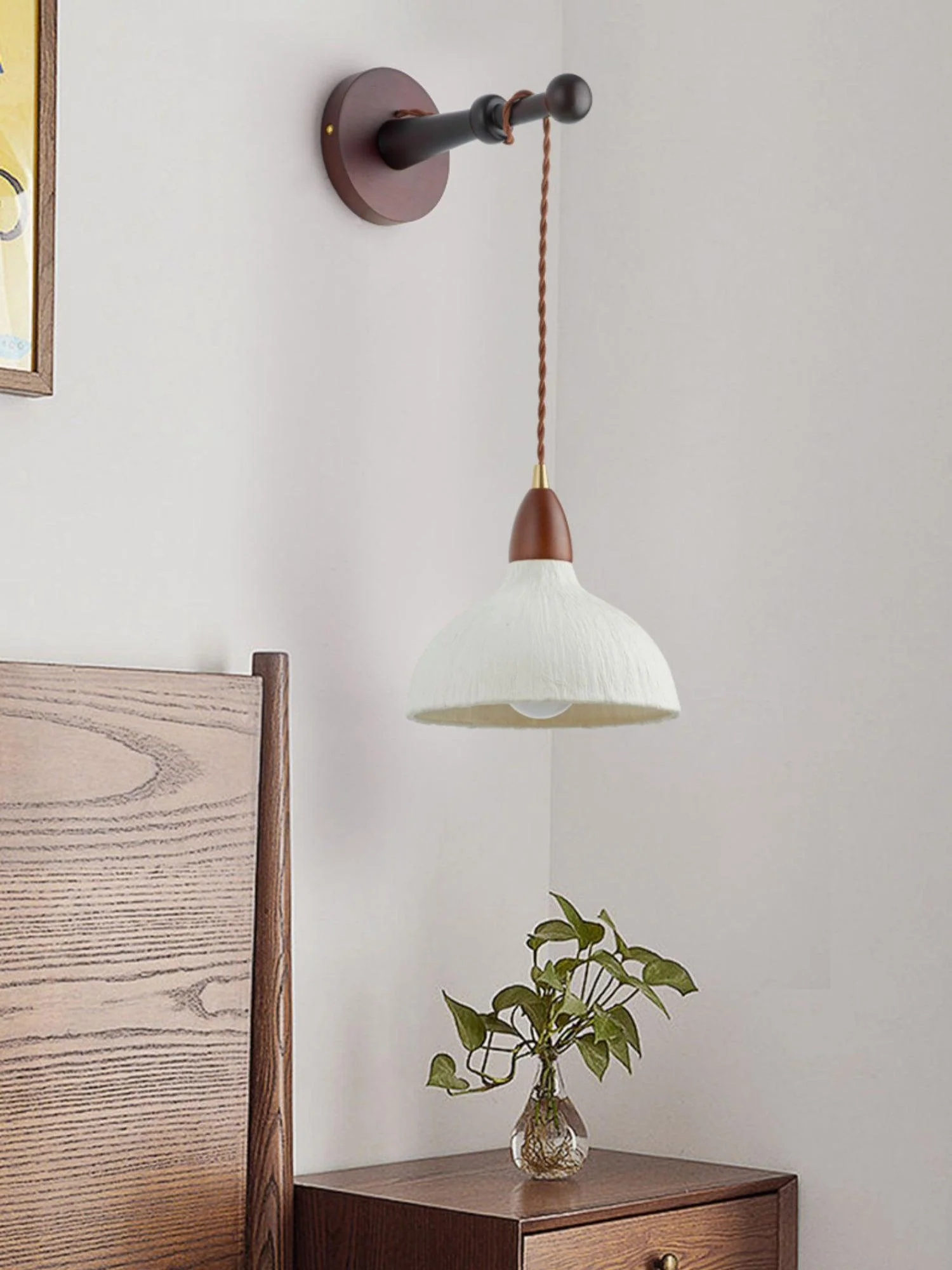 Soren Wall Lamp - ∅ 7.9″ x W 8.7″ x H 7.5″ Set of 2 / Walnut color＆White