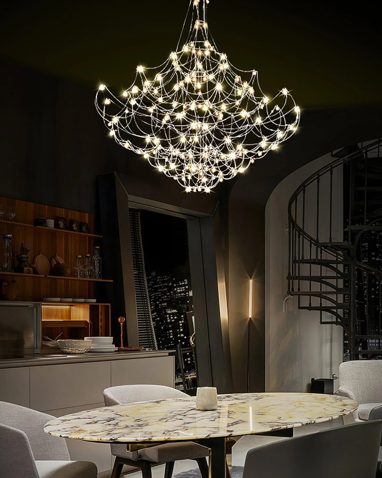 Люстра Amos Light Group - ∅120см x 120см, хром, теплый свет