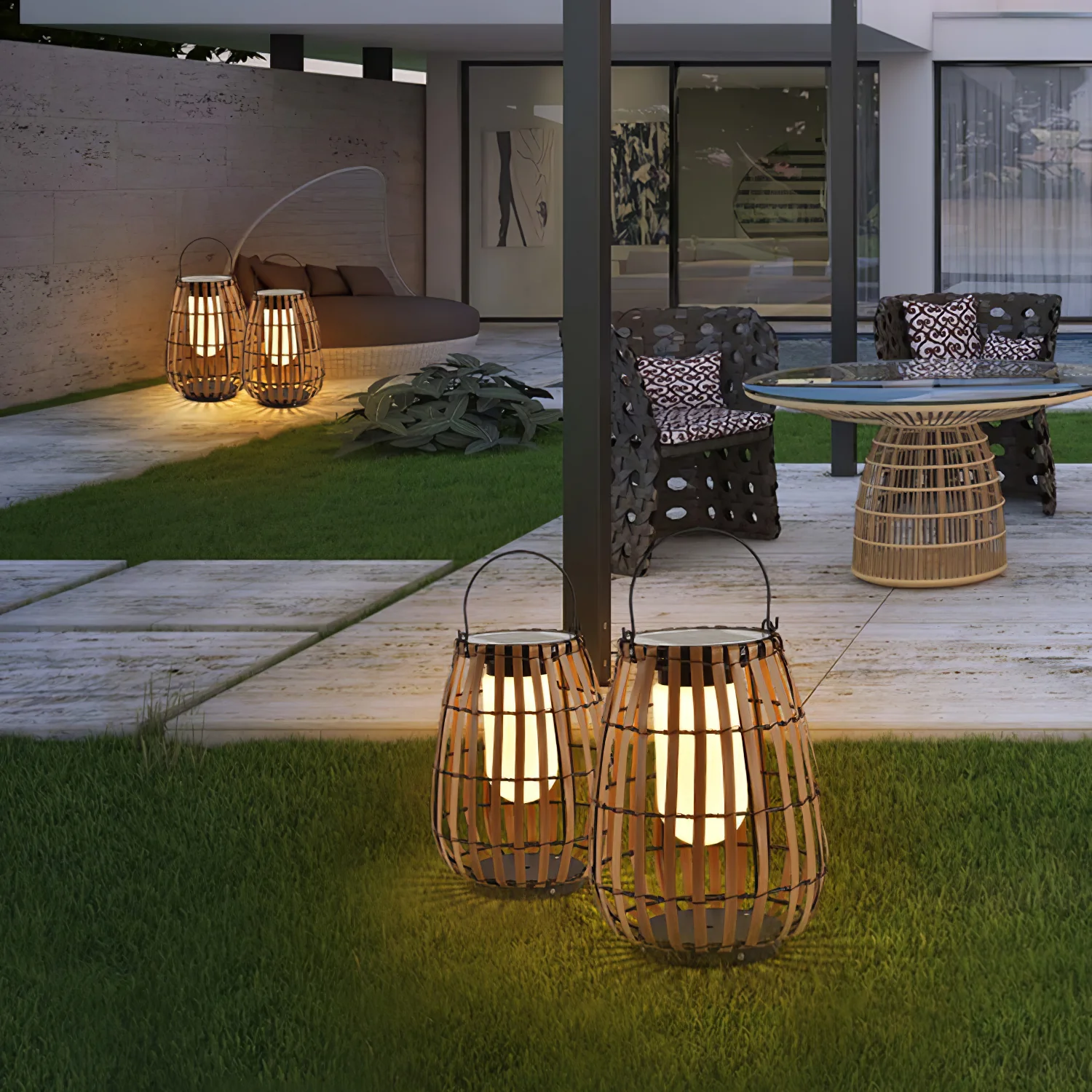 Уличный светильник Tropic Braid Lantern - модель B, солнечная батарея, ∅30см x 40см, черный, дерево