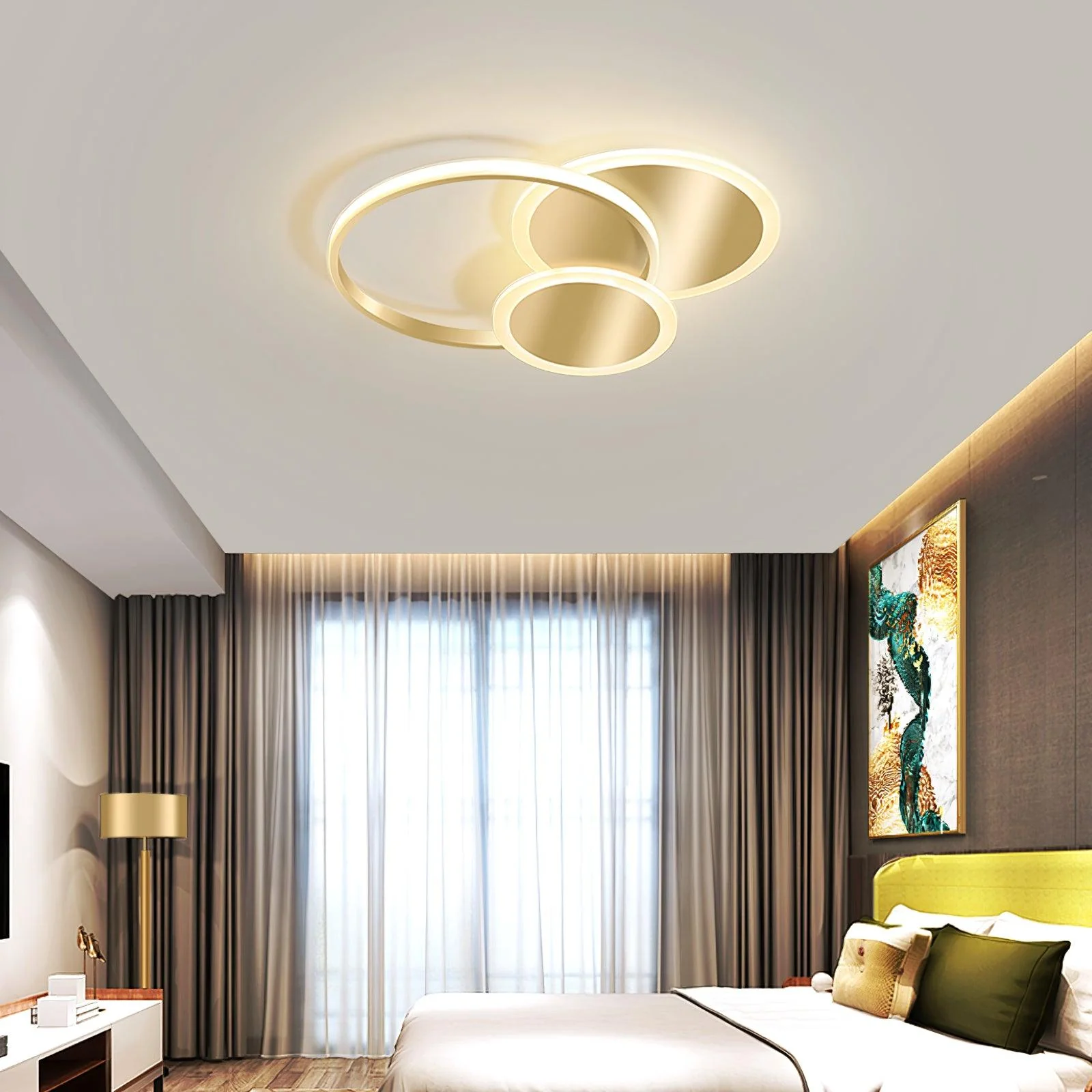 Потолочный светильник Circles LED - 52см x 52см x 6см, латунь, холодный свет