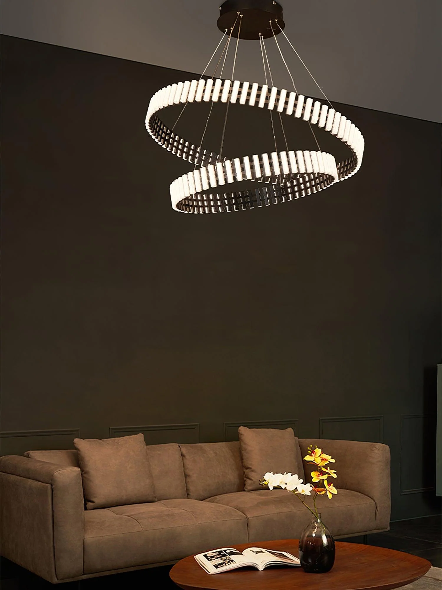 Люстра Hanging LED - ∅60см x 8см, черный, белый, теплый свет