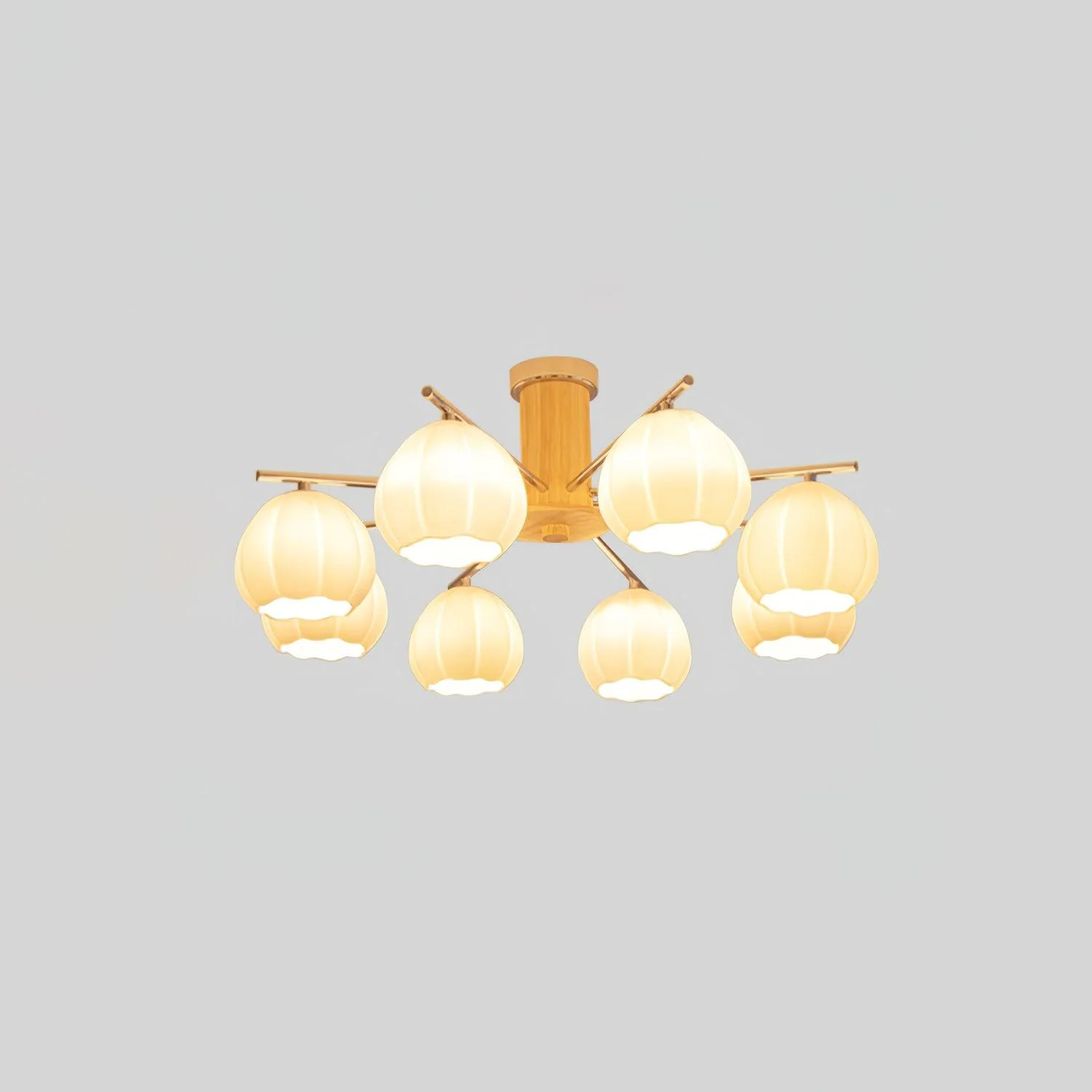 Потолочный светильник Flower Buds - 6 источников света ∅72см x 34см, хром, белое стекло