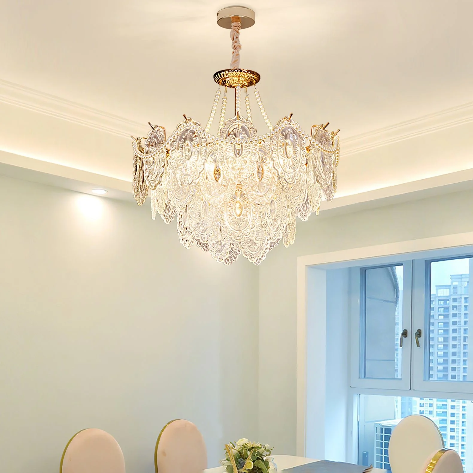 Люстра Pearls Glass - ∅50см x 26см, золотой, прозрачный