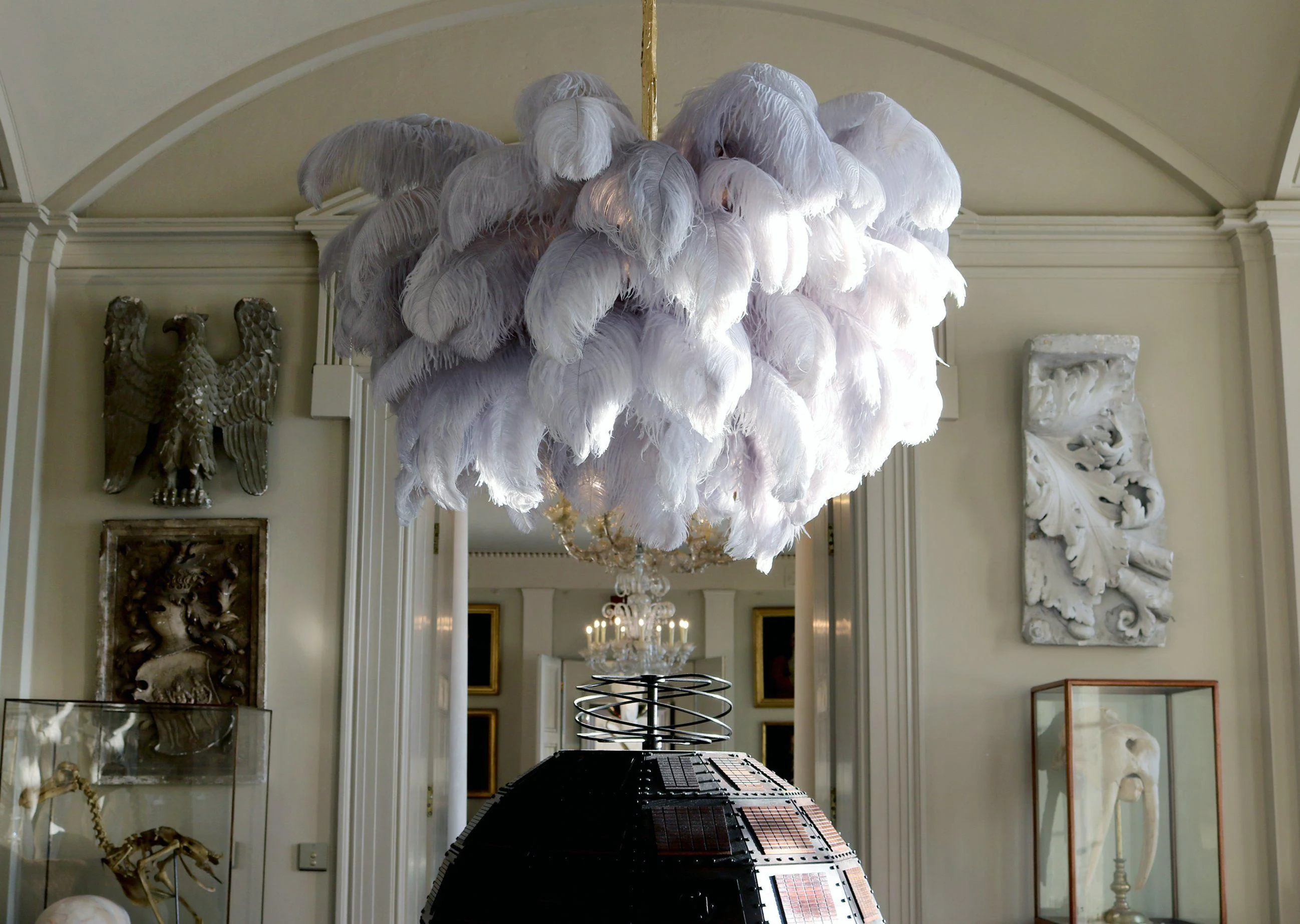 Люстра Ostrich Feather - ∅110см x 90см, серебро, белый