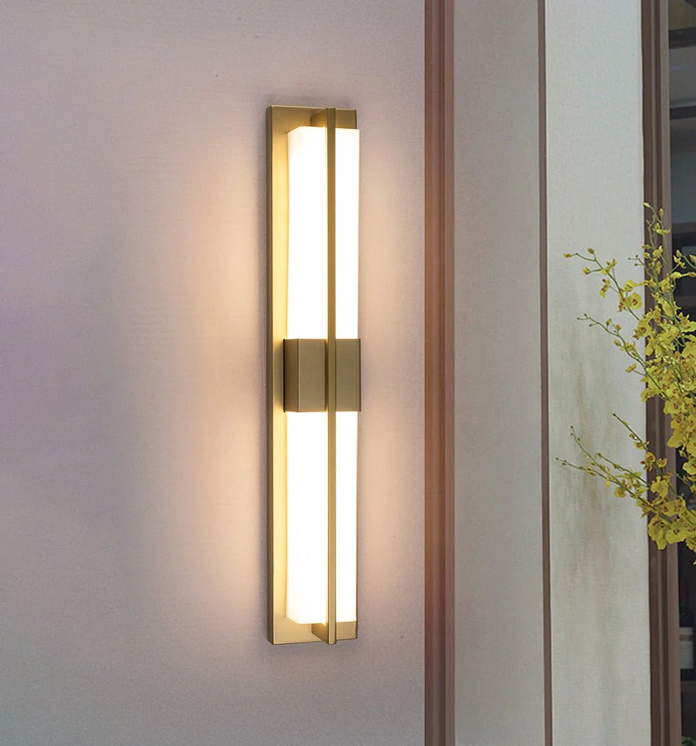 Rectangular Alabaster Brass Wall Sconce - ∅ 4.7″ x H 31.5″ / Dia 12cm x H 80cm / Black & Warm Light / Set Of 2