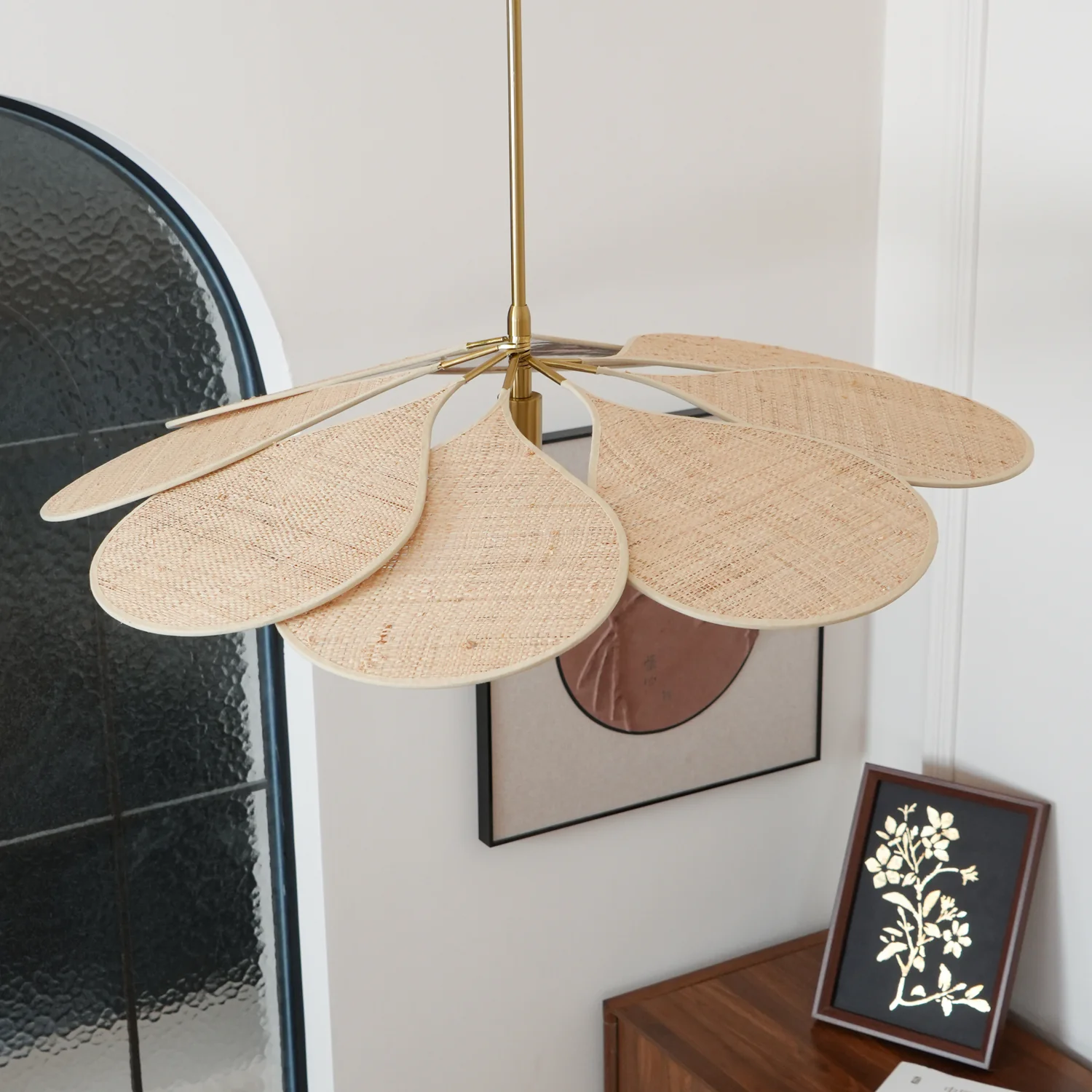 Подвесной светильник Petals Bloom Rattan - ∅100см x 15см, натуральный ротанг, золотой