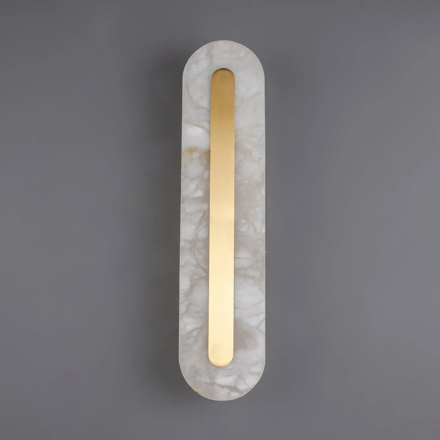 Alabaster Rounded Wall Light - ∅ 5.5″ x H 23.6″ Set of 2 / White＆Brass / Warm Light