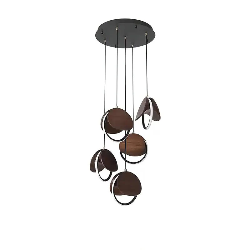 Люстра Elliot Rings - 9 подвесов ∅60см x 110см, орех, теплый свет
